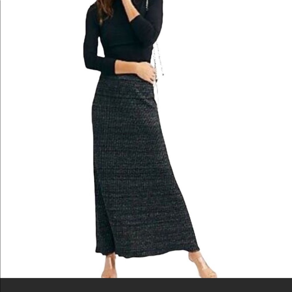 Free People Womens Shine Bright Metallic Ribbed Maxi Skirt